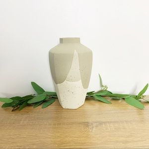 Large Tall Speckled Hexagon Modern Vase White Grey